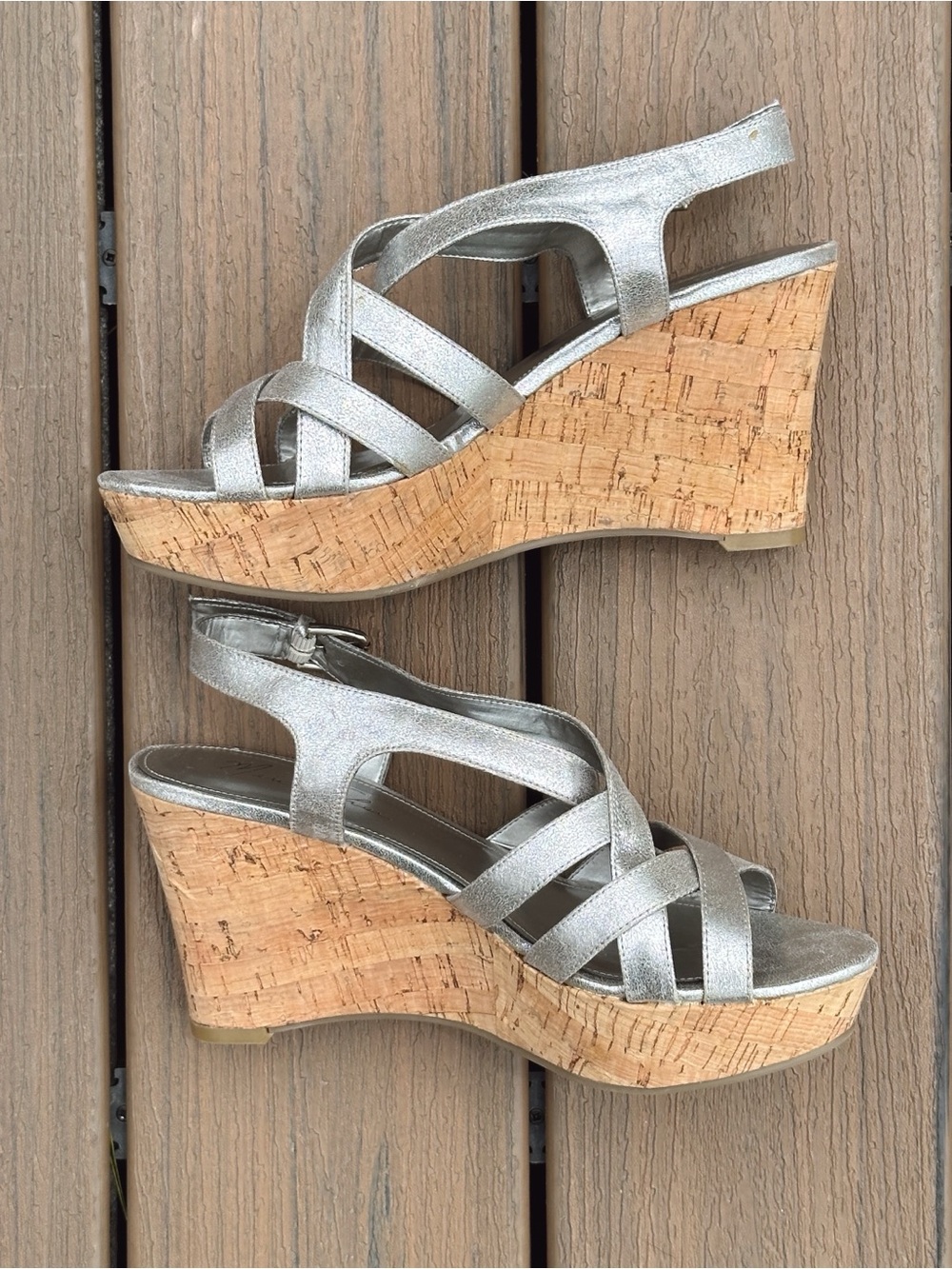 Marc Fisher Silver Cork Wedge Sandals Size 8.5M - Picture 6 of 10